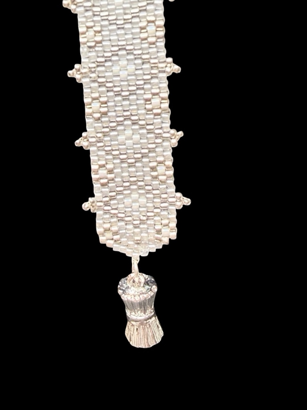 Woven Cream Silver Seed Bead Cuff Bracelet – Bridal Jewelry, Rhodium Clasp - Picture 3 of 11